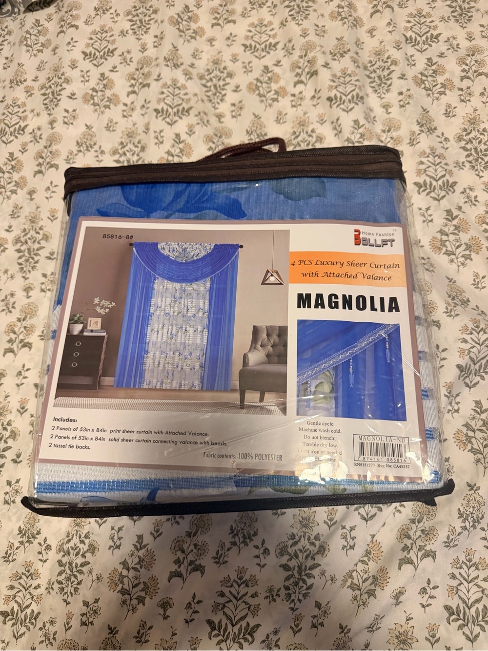 Magnolia Luxury Sheer Curtain Set in Blue -